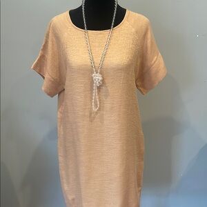 Elegant light tan Short Sleeve Dress sheath style new with tags small